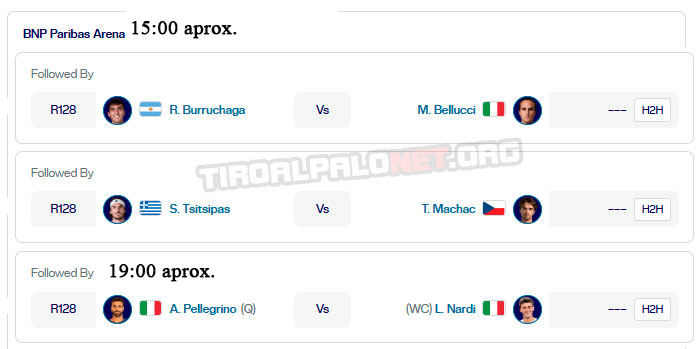atp roma partidos bnp paribas arena jueves7 mayo 2026 tiroalpalo