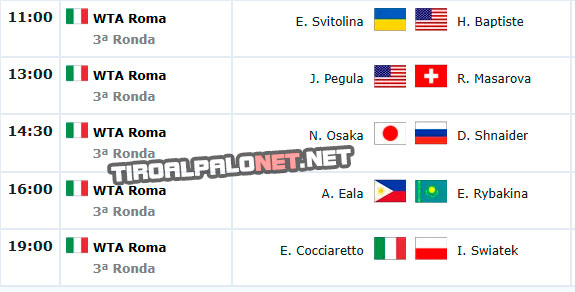 wta roma partidos domingo10 mayo 2026 tiroalpalo